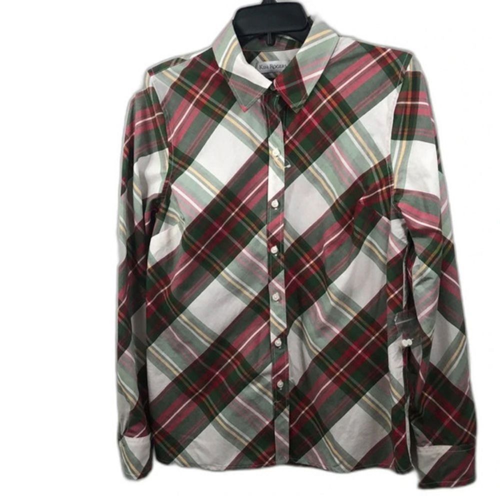 Kim Rogers Womens Plaid Button Down Long‎ Sleeve Shirt Top Small